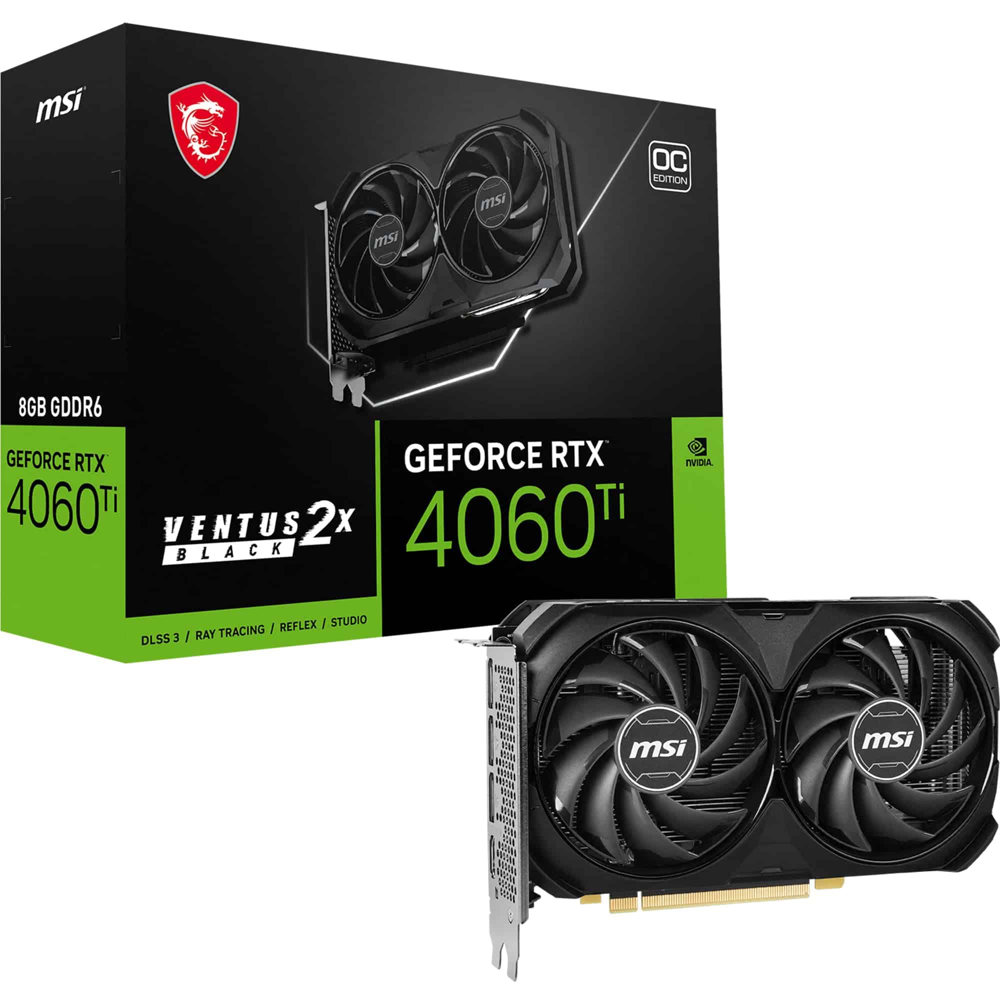 Amazon.com: MSI GeForce RTX 4060 Ti Ventus 2X Black 8G OC Graphics Card  -NVIDIA RTX 4060 Ti, 8GB GDDR6 Memory, 18Gbps, PCIe 4.0, DLSS3 : Electronics