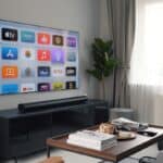 a living room with a large flat screen tv