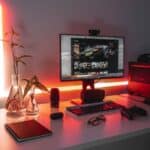 turned-on flat screen monitor