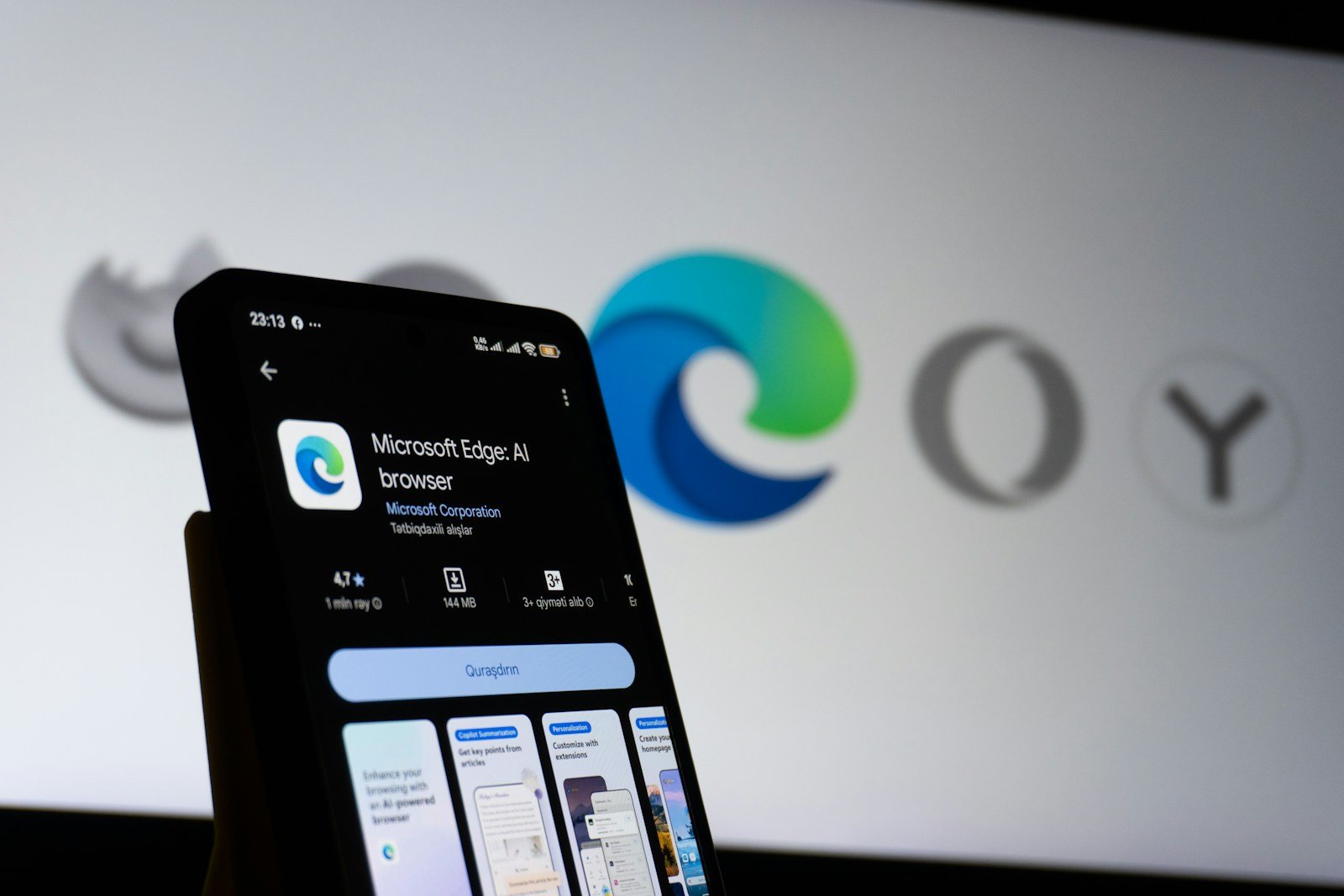 Microsoft edge app displayed on smartphone screen