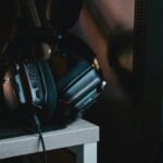a pair of headphones sitting on top of a table