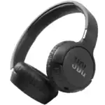 a black headphones with a white background