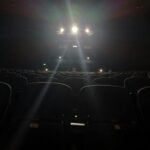 an empty theater with the lights on