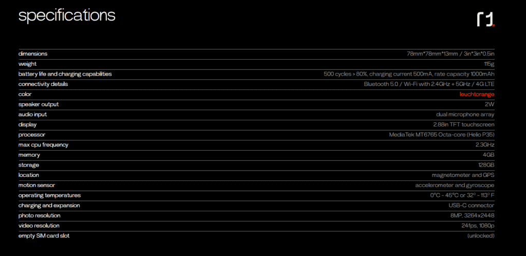 Rabbit R1 Specifications