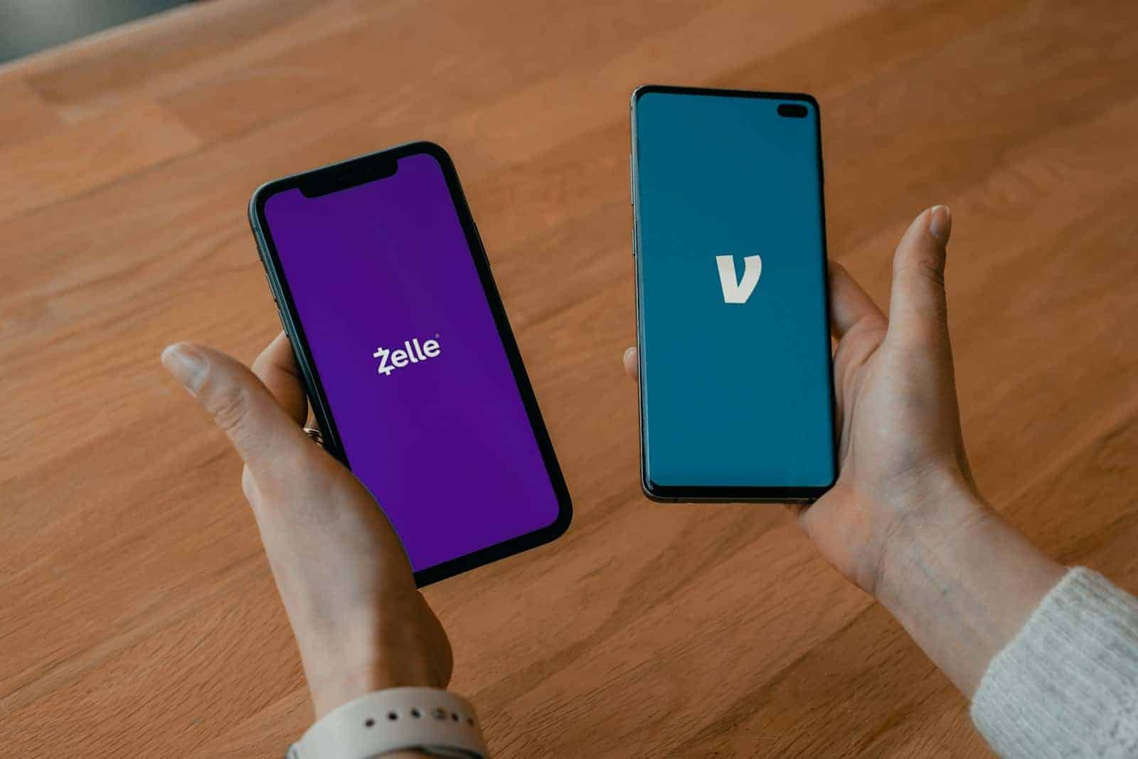 Two Smartphones with Zelle and Venmo Apps