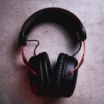 black and red corded headphones