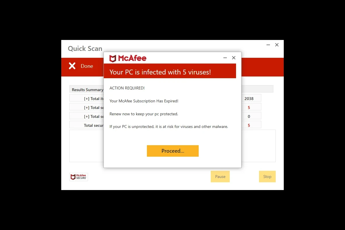 Your McAfee Has Expired Pop Up