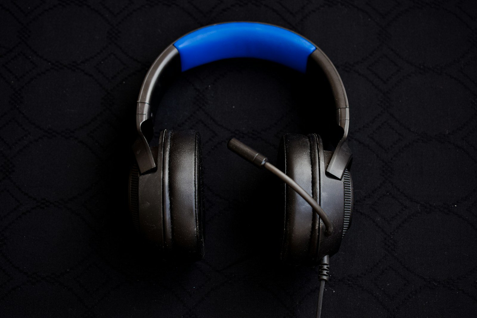 black and blue corded headphones