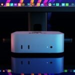 White computer hub with ports on a reflective surface