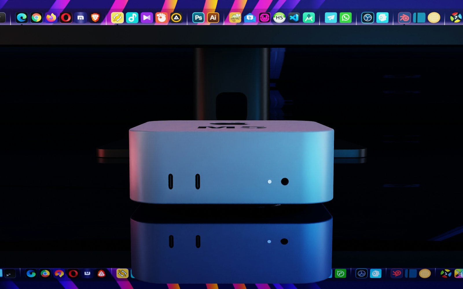 White computer hub with ports on a reflective surface